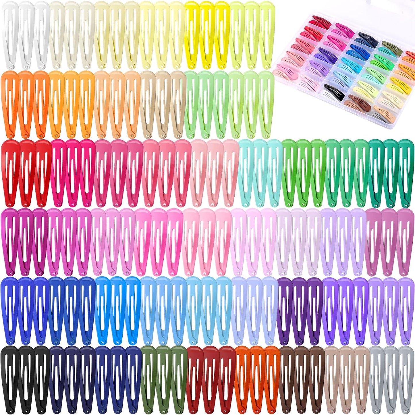 Colorful Snap Hair Clips - 150 Pcs in 50 Colors | 2-Inch Non-Slip Barrettes for Girls & Women with Storage Case