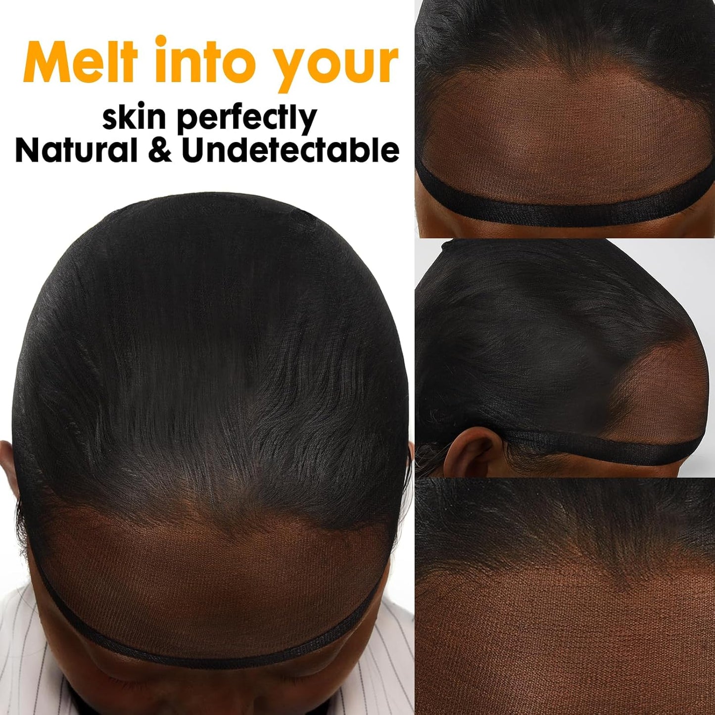 Black Skinlike HD Wig Cap - 24 Ultra-Thin Stretchy Stocking Caps | Invisible & Breathable for Lace Front Wigs