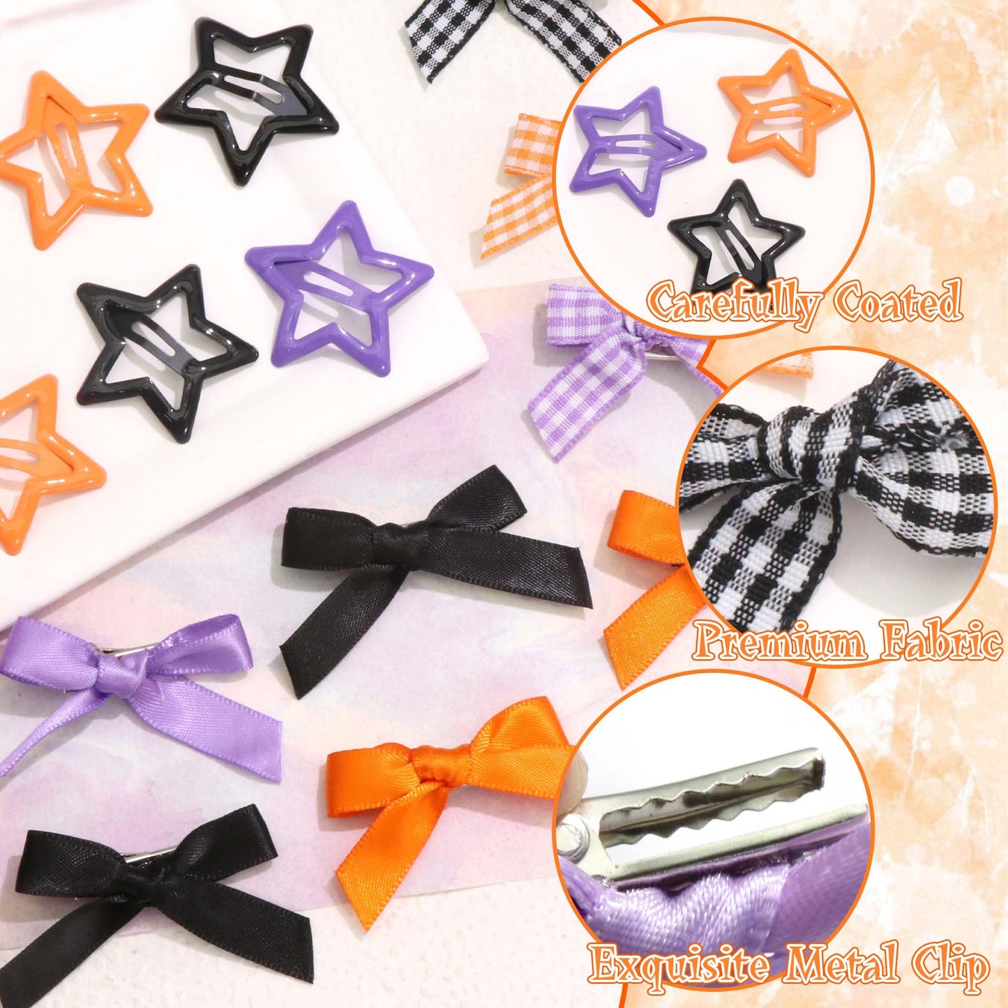 STGDAK 36 Pcs Easter Hair Bows Mini Star Clip Black Purple Orange Bow For Girls Ribbon Bow Barrette Checkered Star Clips Y2k Gothic Clip Cute Easter Hair Accessories For Girl Gift Toddler Party Decor