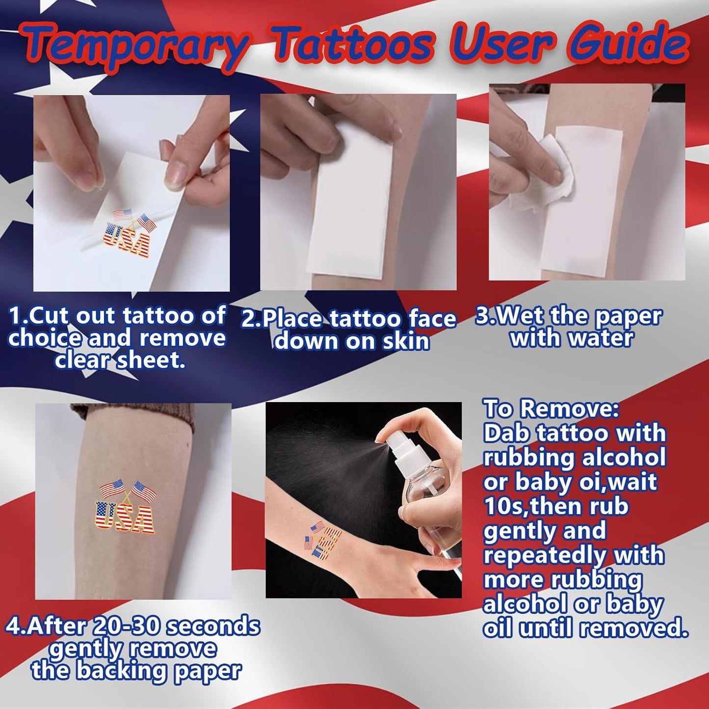 Fourth of July Temporary Tattoos for Kids - 180 Patriotic USA Flag Designs | Red, White & Blue Party Supplies