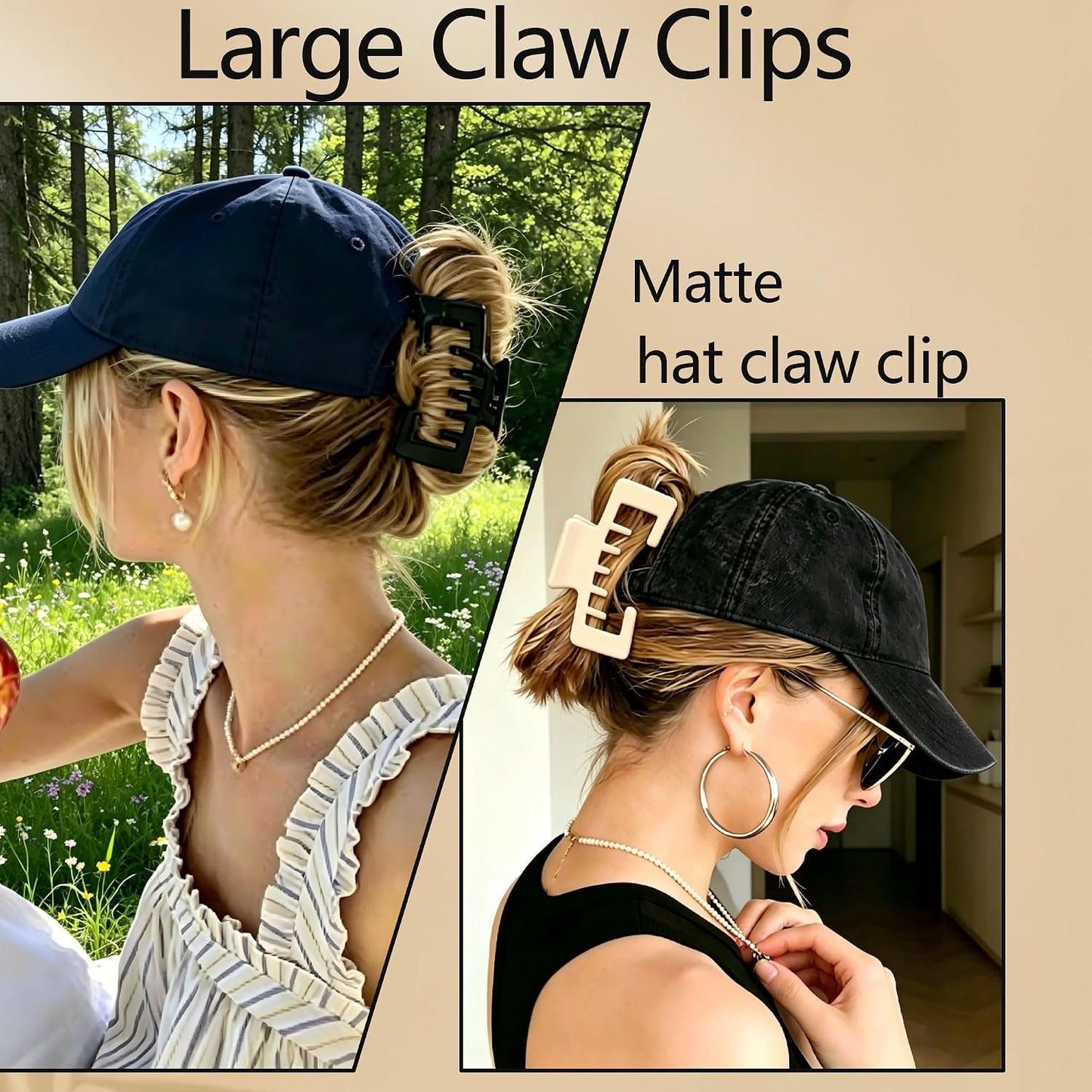 Large Non-Slip Hat Claw Clips - 3PCS Matte Baseball Hair Clips for Women | Perfect for Trucker Hats