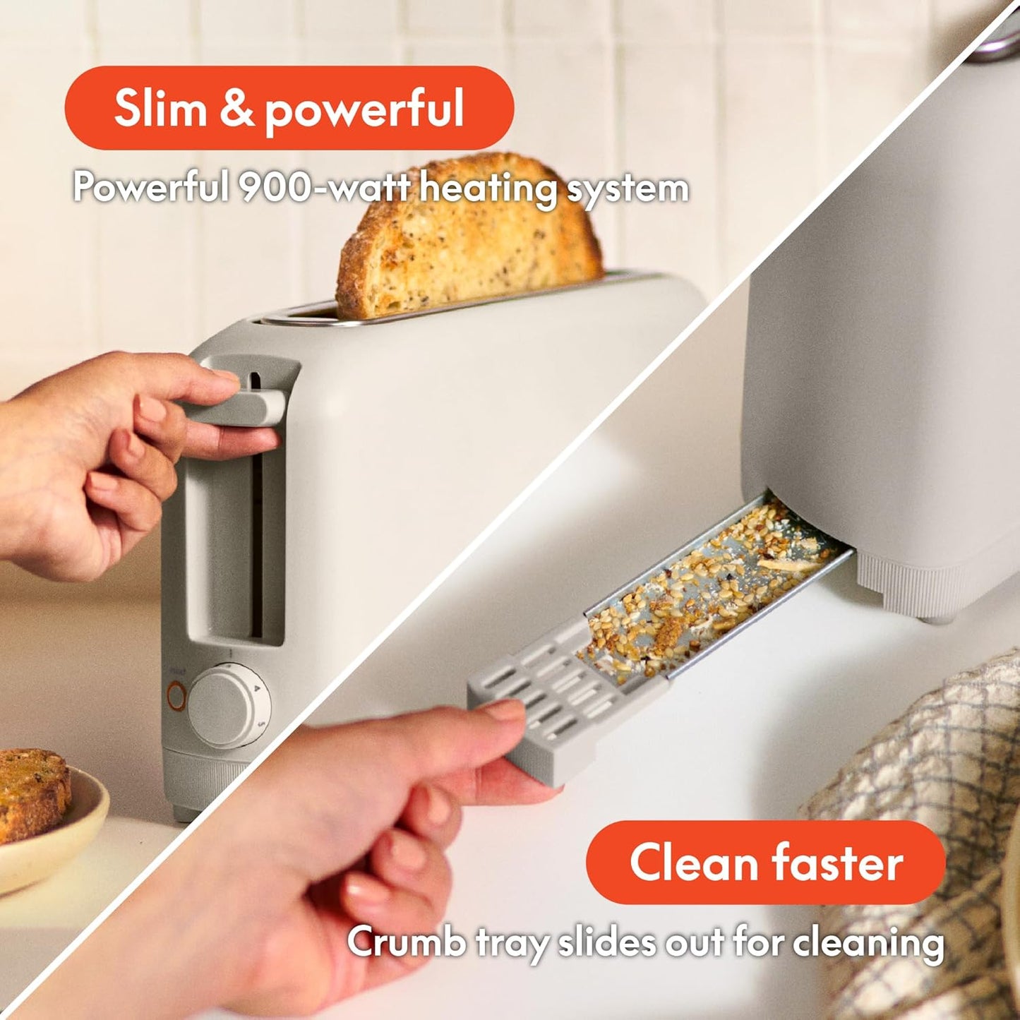 Bella 2 Slice Slim Toaster - 6 Setting Shade Control, 10” Long Slot, Anti-Jam & Auto Shutoff, Oatmilk Color