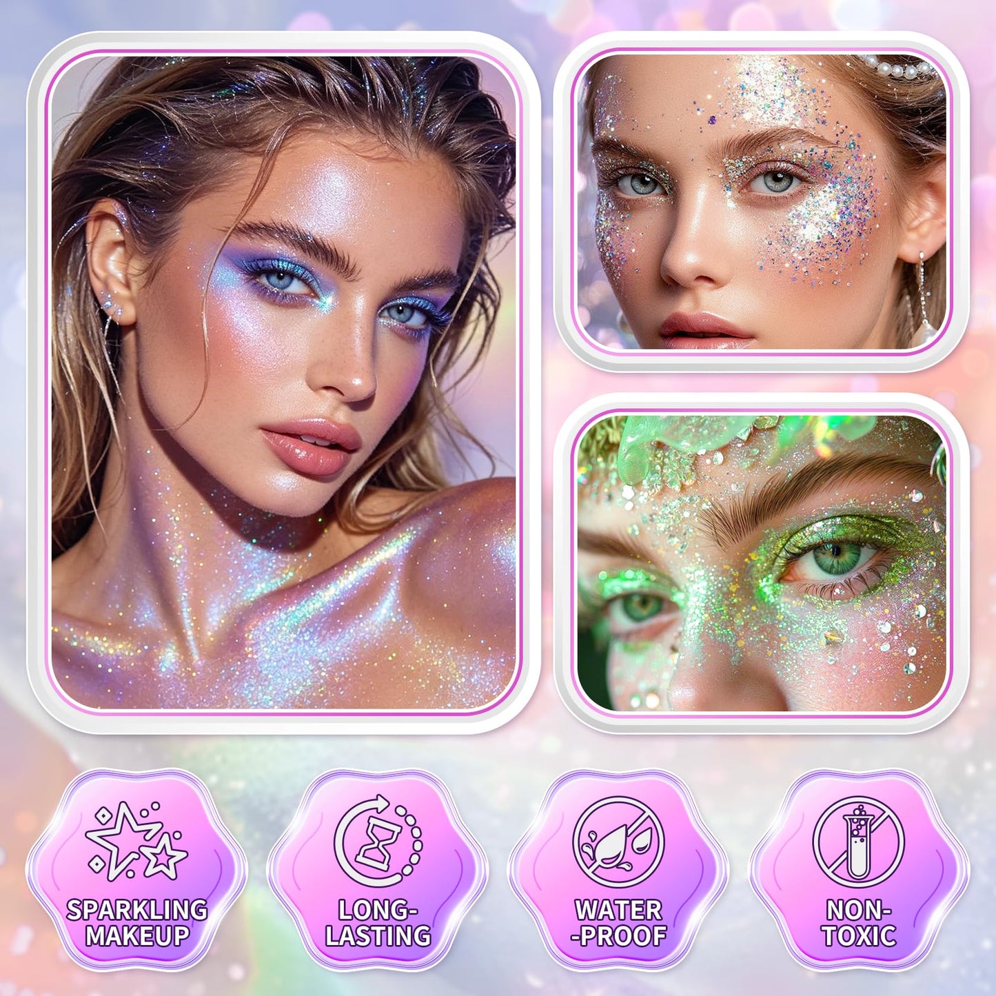 Face Hair Glitter Stick, Red White Blue Body Sparkle, Hair Shimmer Mermaid Sequins Patriotic Accessories Glitter Gel for Women Music Singer Festival Rave Party Outfit Lips Eyes Makeup #08