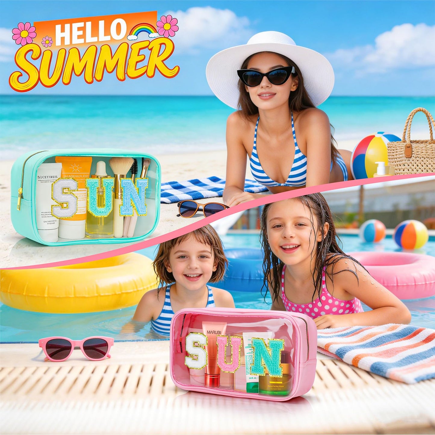 Kcjdd Clear Waterproof Sunscreen Sun Bags Travel Toiletry Makeup Bag Pouch Beach Pool Summer Essentials SPF Bag For Women Girls