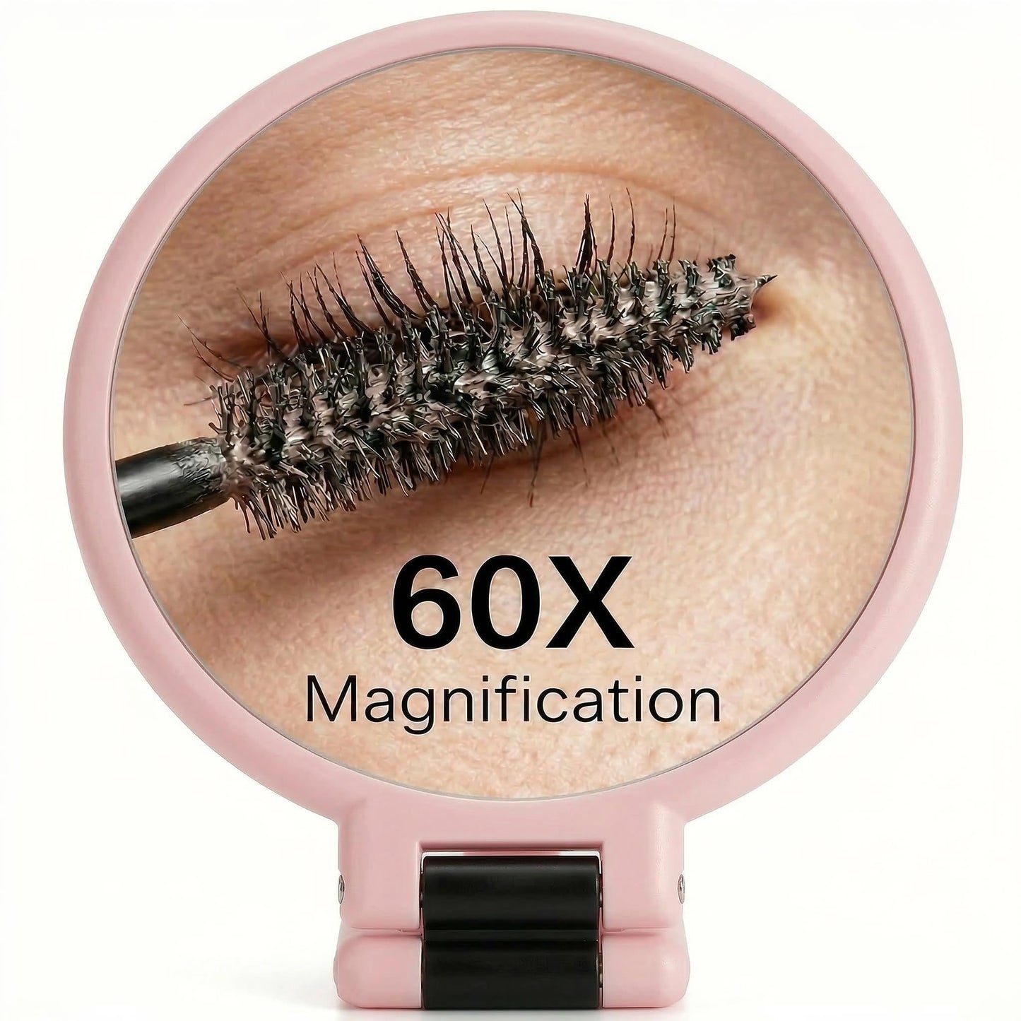 Magnifying Handheld Mirror Double Sided, 1X and 60X Magnification Hand Mirror, Travel Folding Hand Held Makeup Mirror with 360° Rotation Pedestal for Vanity, Dressing Table and Daily Use Pink