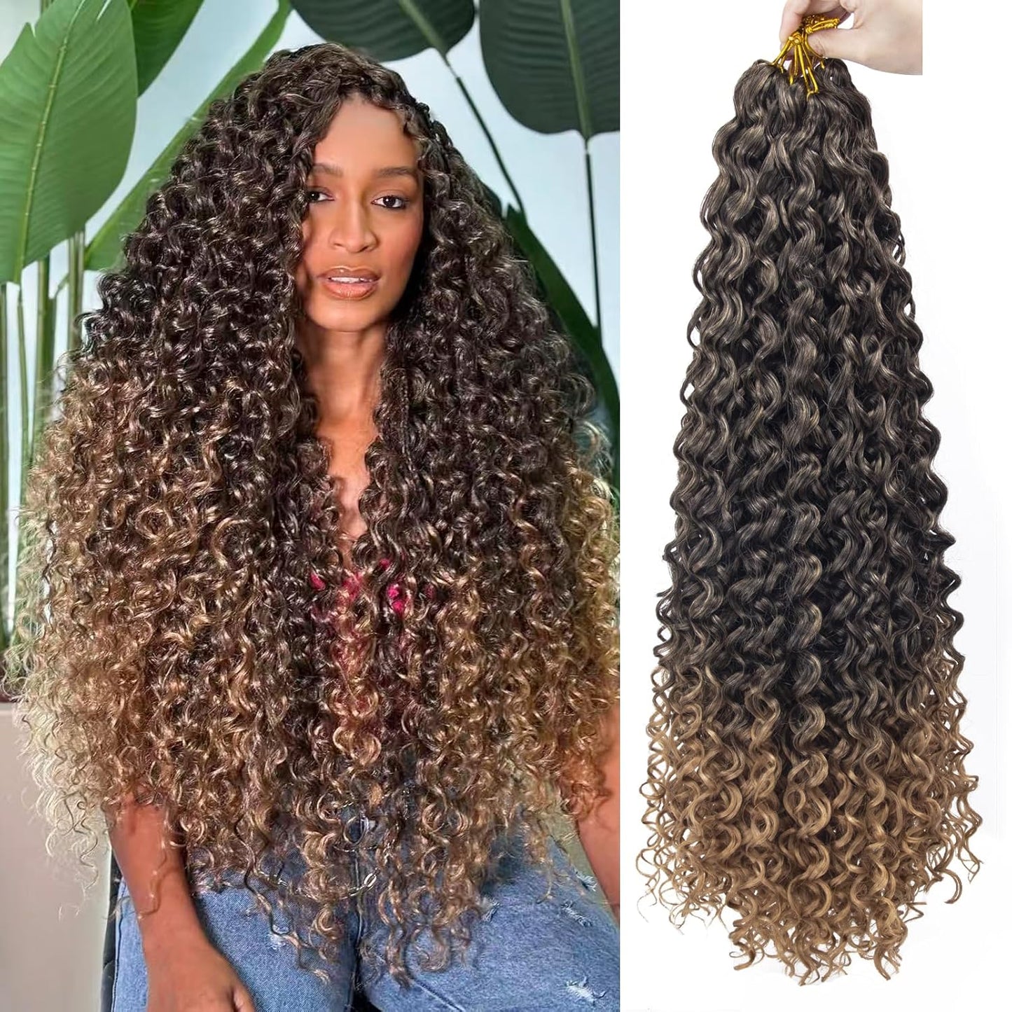 Water Wave Crochet Hair Extensions - Blonde Synthetic Bohemian Braids | 14 Inch Deep Wave (27#)