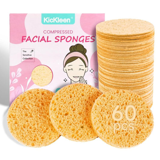 Compressed Facial Sponges - 100% Natural Cellulose Spa Sponges for Daily Cleansing | Makeup Removal & Exfoliation (60 Count, Yellow)