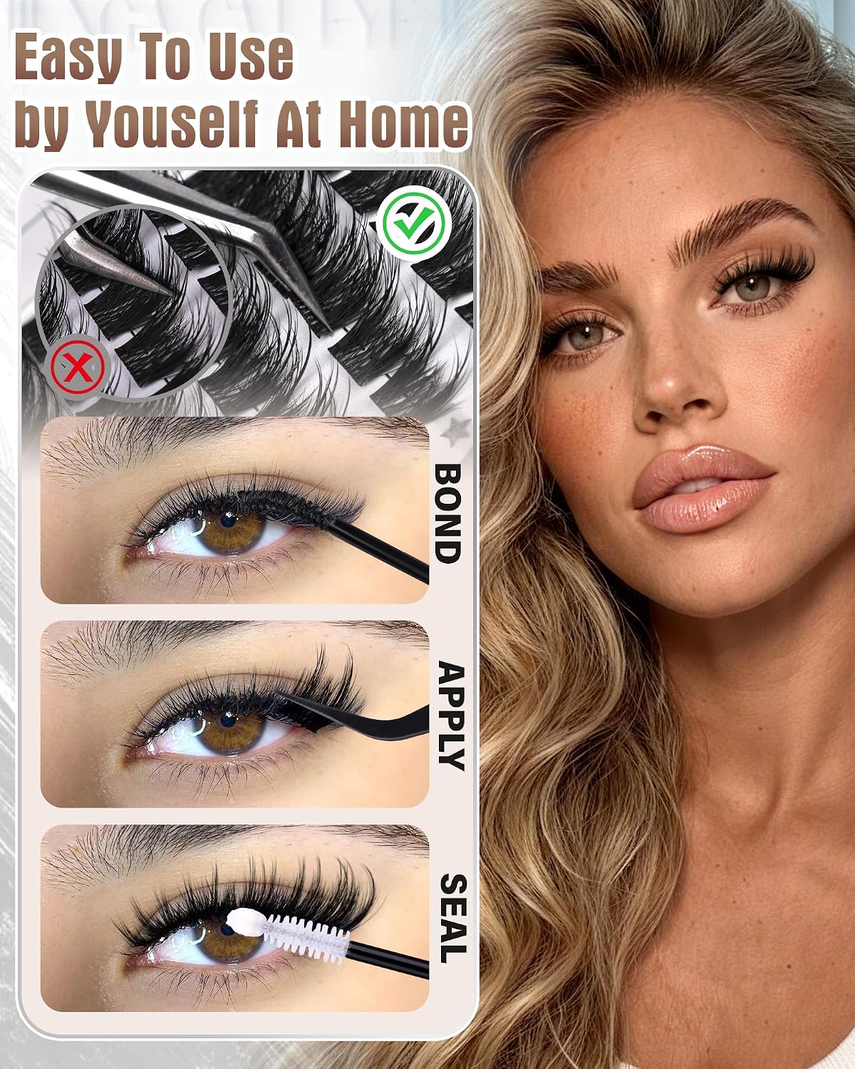 Cat Eye Lash Clusters Kit - Wispy Individual Eyelash Extensions | Pre-Mapped 10-18MM with Bond & Seal, Tweezers
