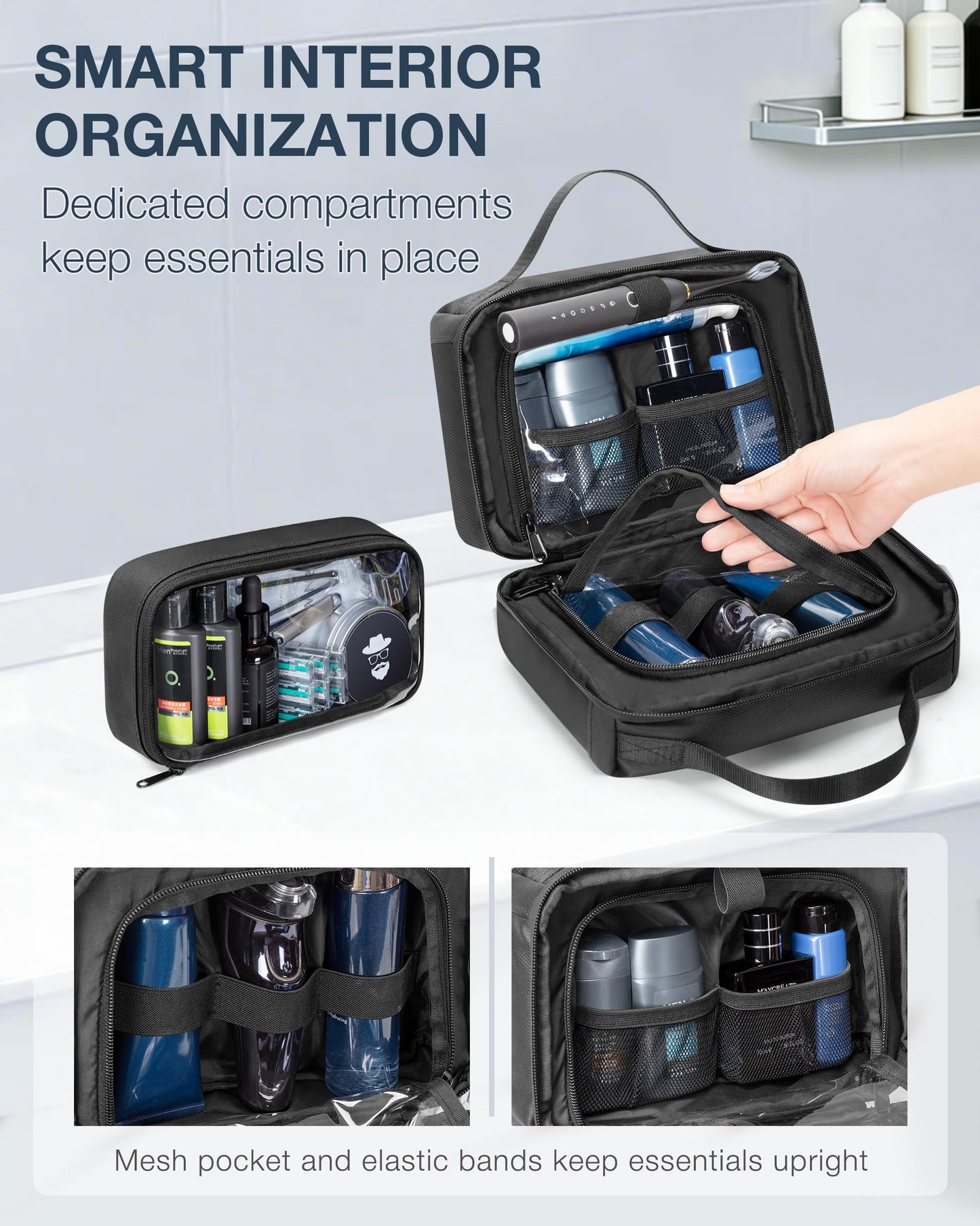 Marscamd Toiletry Bag with Travel Cube, Mens Water-Resistant Hygiene Bag, Versatile Organizer for Shaving Accessories, Bathroom and Shower Essentials, Black