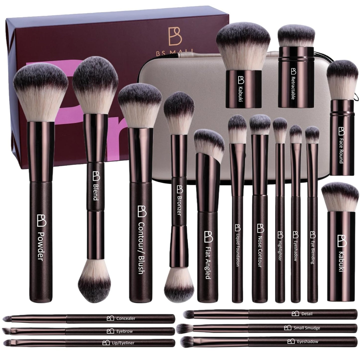 Professional Makeup Brushes Set - 20 Pcs Kabuki, Eyeshadow, Concealer, Blush & Foundation Brushes with Travel Case | Beige
