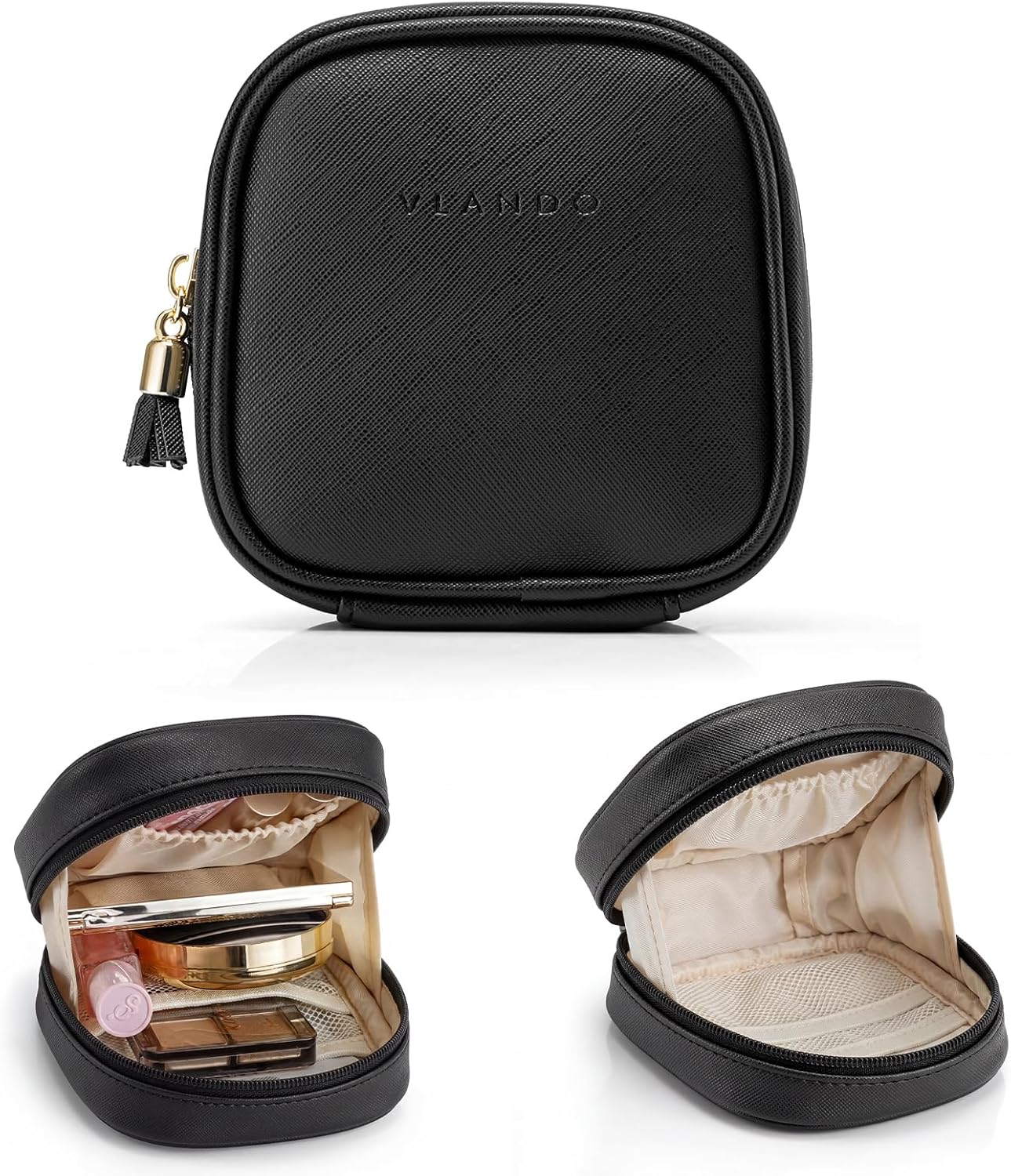 Mini Makeup Bag - Portable Travel Toiletry Organizer with Slip-in Pockets | Waterproof Design in Toffee