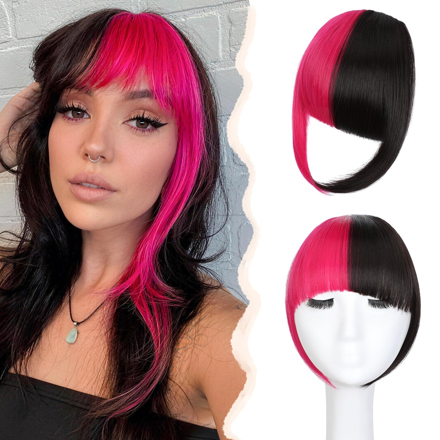 Cephermer Clip in Bangs, Synthetic French Bangs Hair Clip, Fake Bangs Fringe with Temples Hairpieces for Women Natural Curved Hair Extensions for Daily Wear Dark Black mix Wine Red