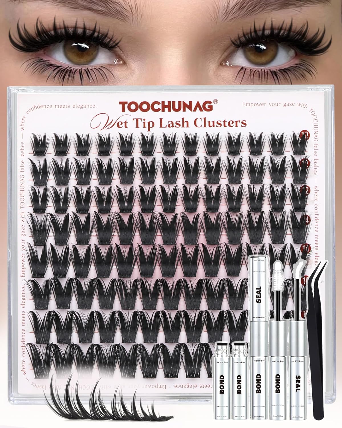 Manga Lash Clusters Kit - DIY Volume Spiky Eyelashes Extensions | 10-18mm Bunny Style with White Bond & Seal