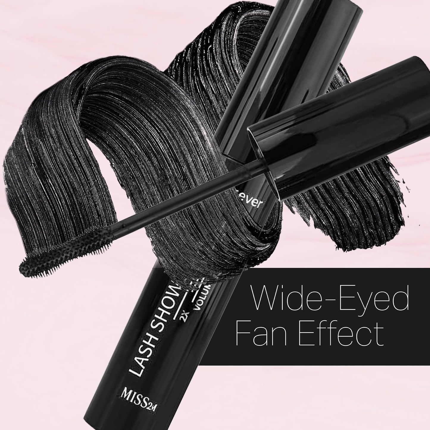 MISS2M Forever 2X Volume + Length Washable Mascara with Wide-Eyed Fan Effect and Hourglass Mascara Brush for Bold, Big Lashes, 0.34 Fl Oz