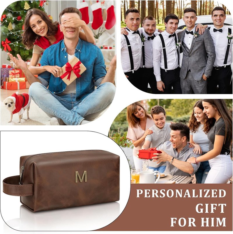 Personalized Men's Travel Toiletry Bag - Waterproof PU Leather Shaving Kit | Perfect Father's Day Gift for Dad, Husband, Boyfriend (M)