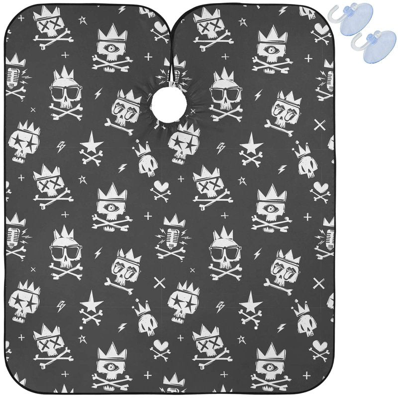 Visesunny Barber Cape - Cool Skull In Crown Black Doodle Polyester Hair Cutting Salon Apron Anti-Static Haircut Water-Resistant Shaving Cloth Beard Shaving Bib Hairdressing Cape