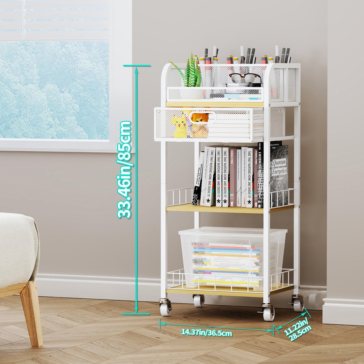 HapiRm Makeup Organizer Storage Cart - 4 Tier Skincare Make Up Storage with Drawer, Rolling Makeup Cart Vanity Organizer Cosmetics Display Cases Holder for Skin Care Perfume Nail Polish Brush