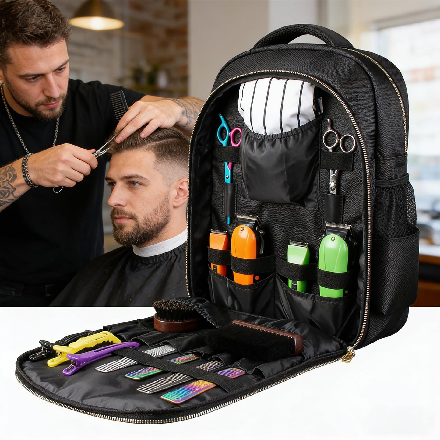 iaodia Travel Hairstylist Clipper Organizer Bag for Barbers, Portable Backpack Bag for Clippers Large Capacity Hair Stylist Tool Bag for Scissors, Trimmer, Grooming Kits