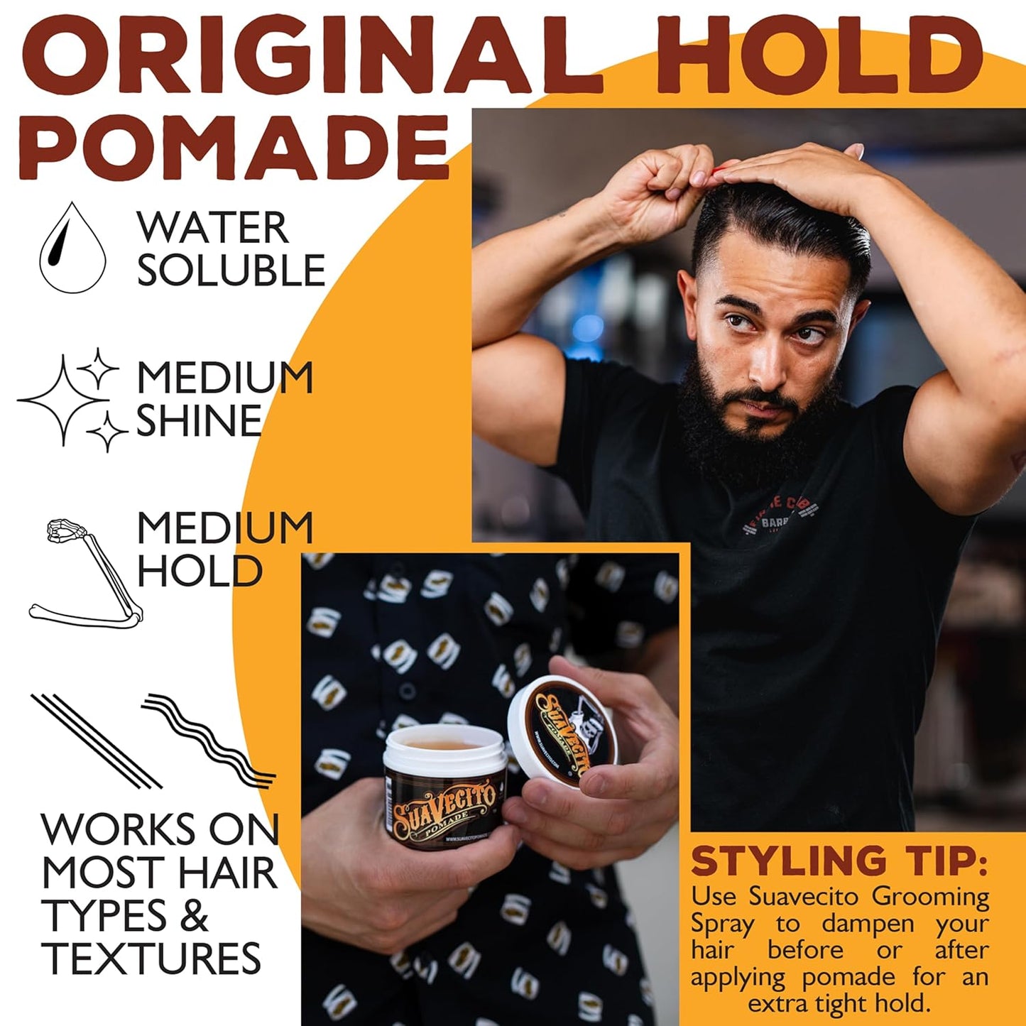 Suavecito Pomade Original Hold - Medium Shine Water-Based Hair Gel | 4 oz, Flake-Free, Easy to Wash Out