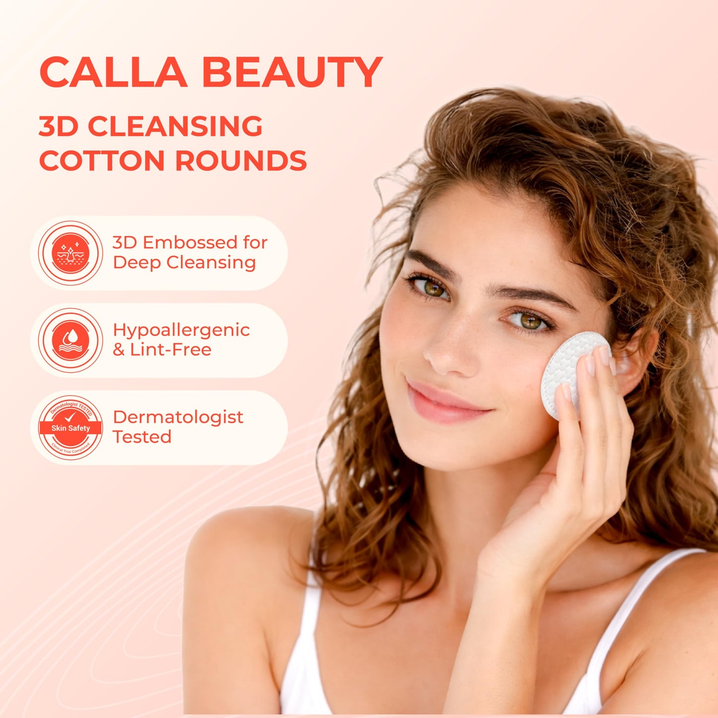 CALLA BEAUTY 3D Cotton Rounds for Face (400 Counts) - Premium 3D Embossing Technology - Textured Thick Cotton Pads, Tear-Resistant & Low Lint Makeup Remover Pads, Absorbent Toner Pads