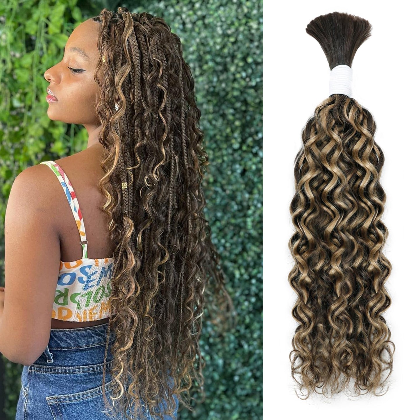 Body Wave Curly 4/27 Human Braiding Hair - 100g One Bundle for Boho Braids | 18 Inch