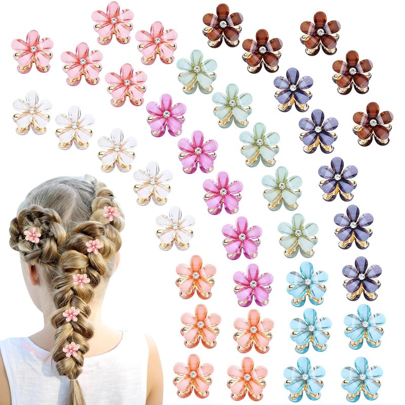 Mini Crystal Flower Hair Claw Clips - 40 Pack Floral Barrettes for Women & Girls | 2cm Size