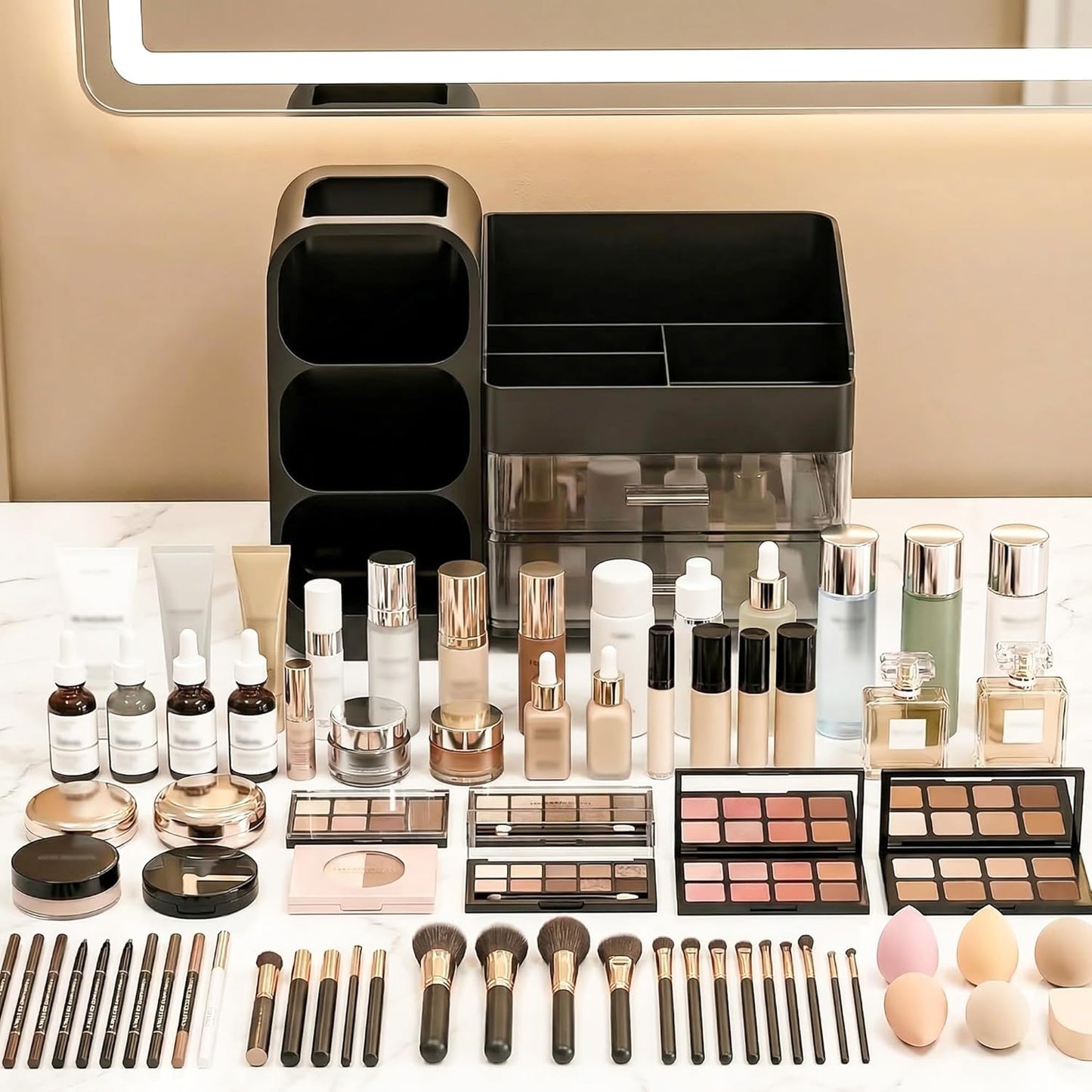 Large Capacity Makeup Organizer - Thickened Material Countertop Storage for Vanity | Black, Ideal Gift for Teen Girls