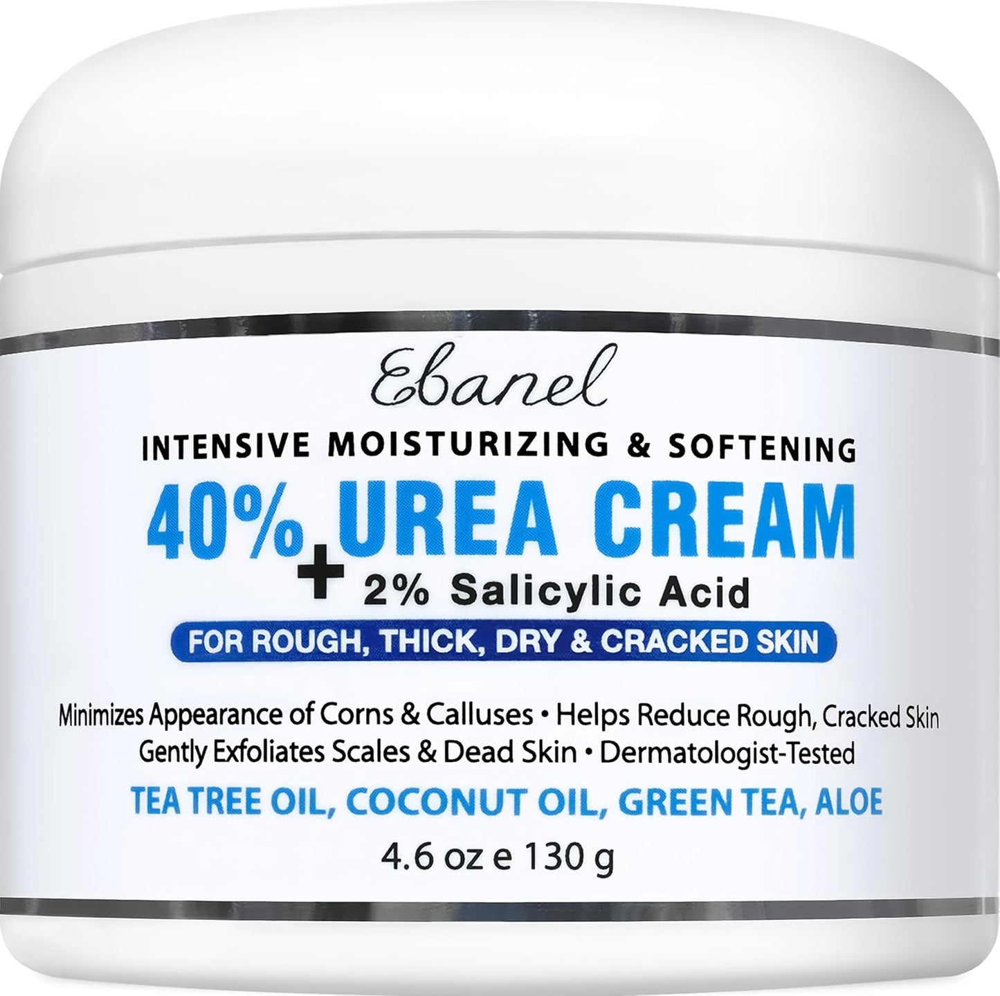 Ebanel Urea Cream 40% - Salicylic Acid Foot Cream for Dry Cracked Heels & Skin Repair | 4 oz