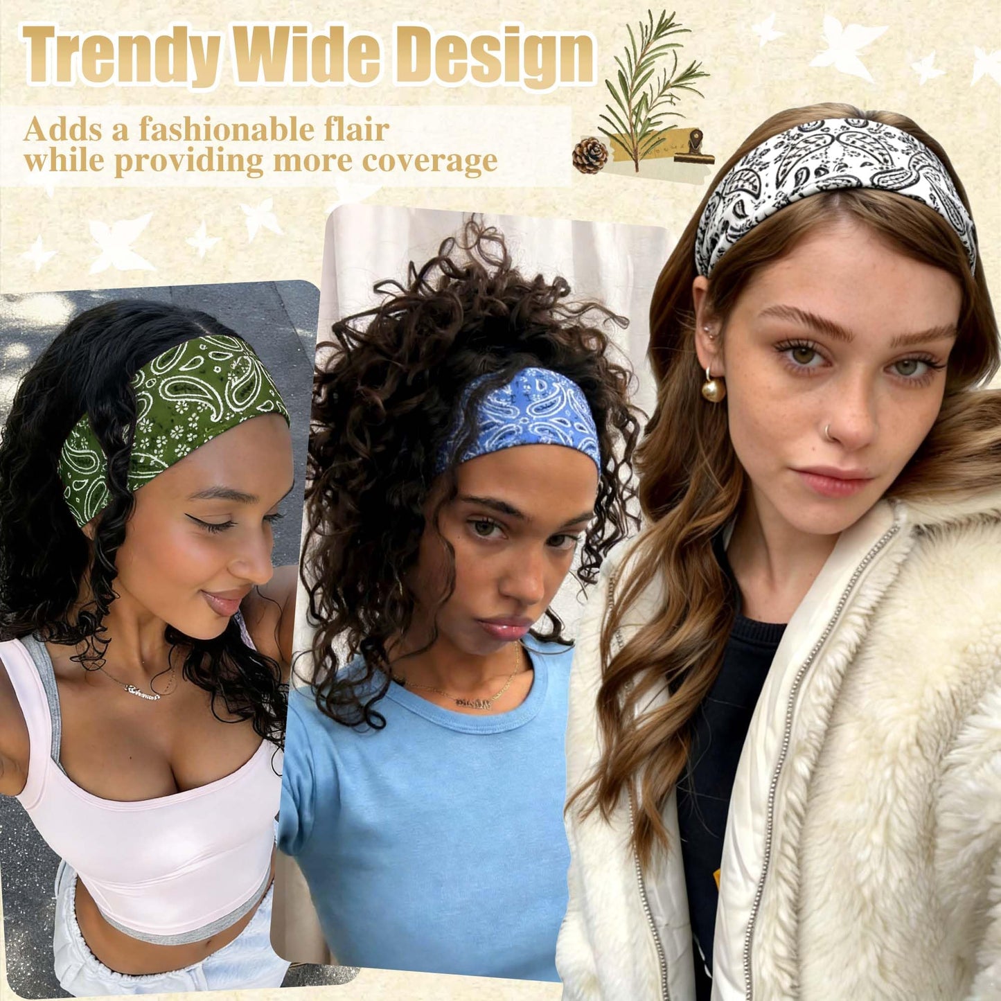 FARSYOD Boho Paisley Headbands For Women Non Slip Elastic Head Wraps 6Pcs