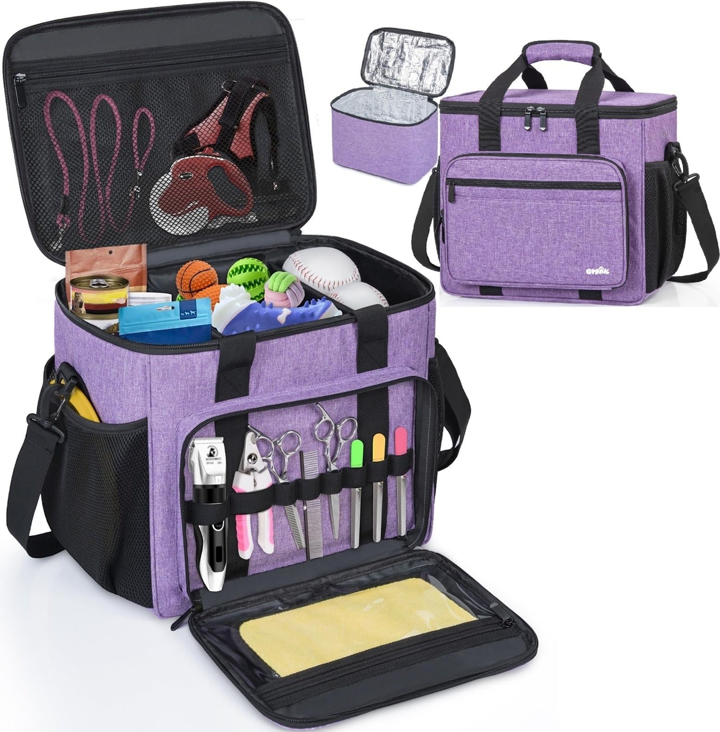 GMAK Pet Grooming Bag, Dog Grooming Tote Bags Supplies Organizer Case Pets Tools Organizer Tote for Dog Cat Grooming Tool Kit and Accessories, Purple(Bag Only)