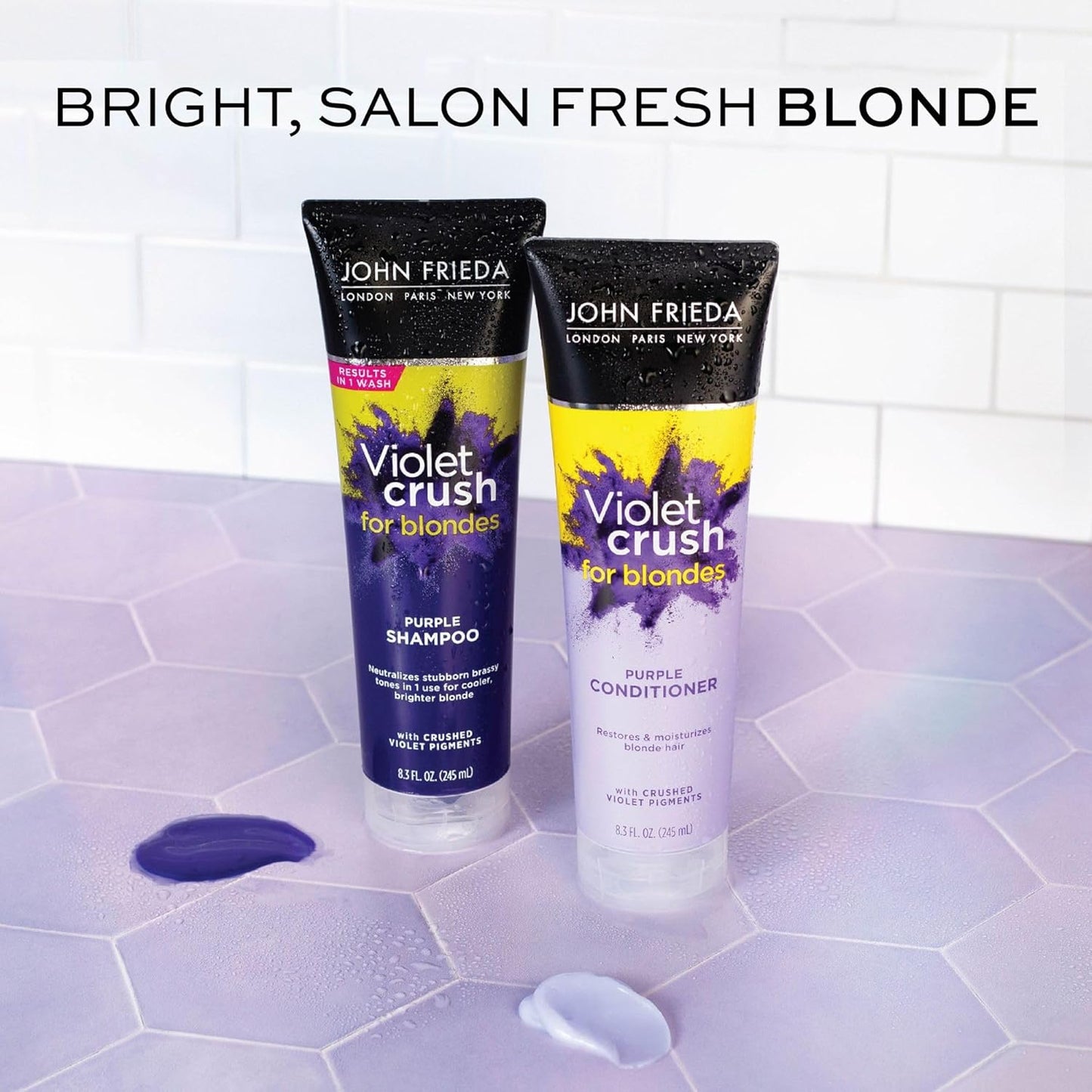 John Frieda Violet Crush Purple Conditioner - Neutralizes Brassy Tones for Cooler Blonde | 8.3 Oz