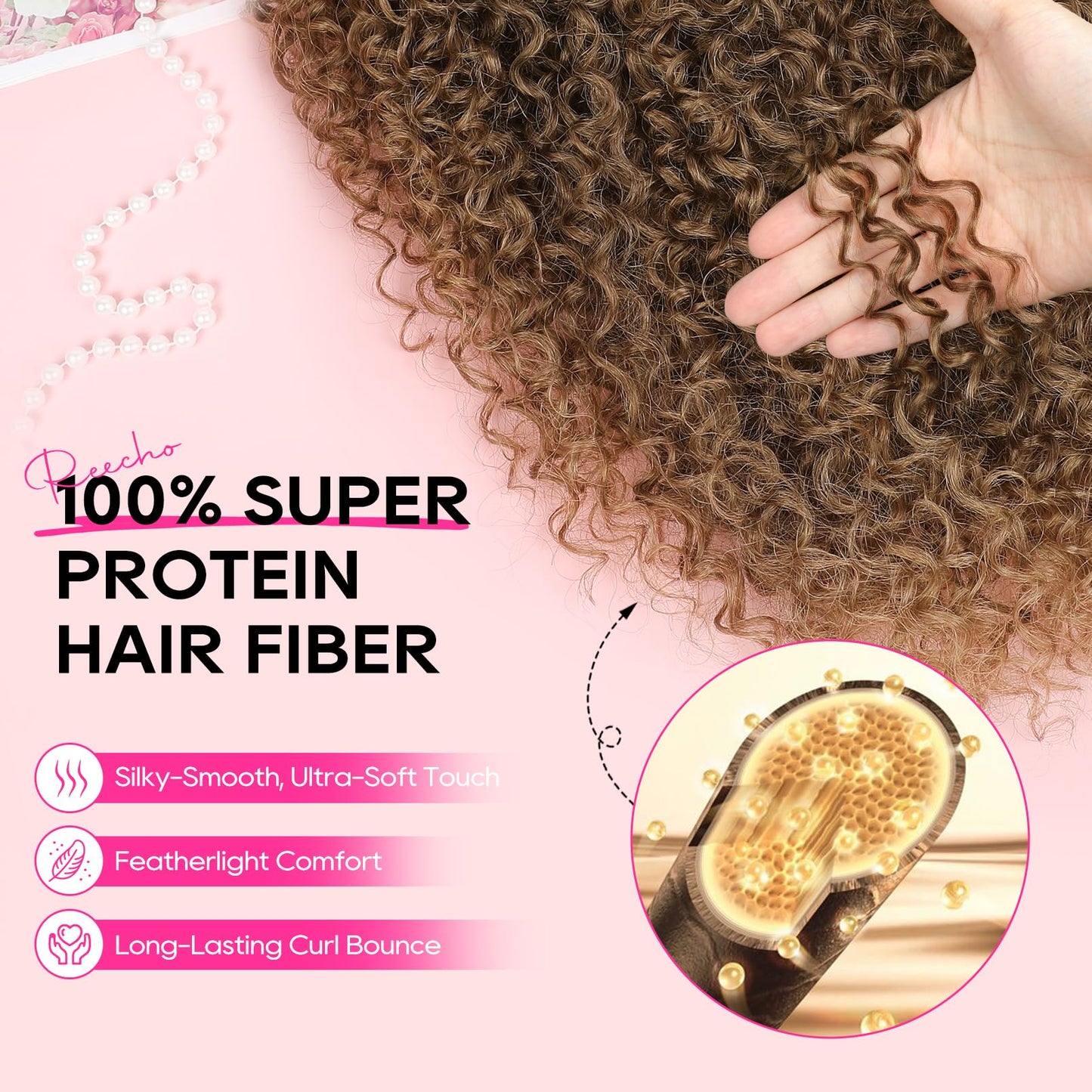 REECHO Ponytail Extension - 26" Long Curly 2-in-1 Claw Clip & Drawstring Ponytail Hair Extensions 100% Super Protein Pony Tail Hairpieces for Women - Golden Walnut