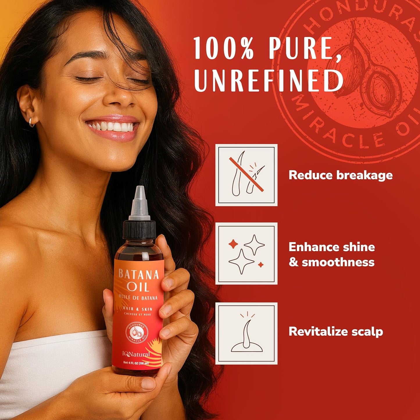 Organic Raw Batana Oil for Hair Growth - Pure Natural Moisturizer for Thicker, Stronger Hair | 4oz