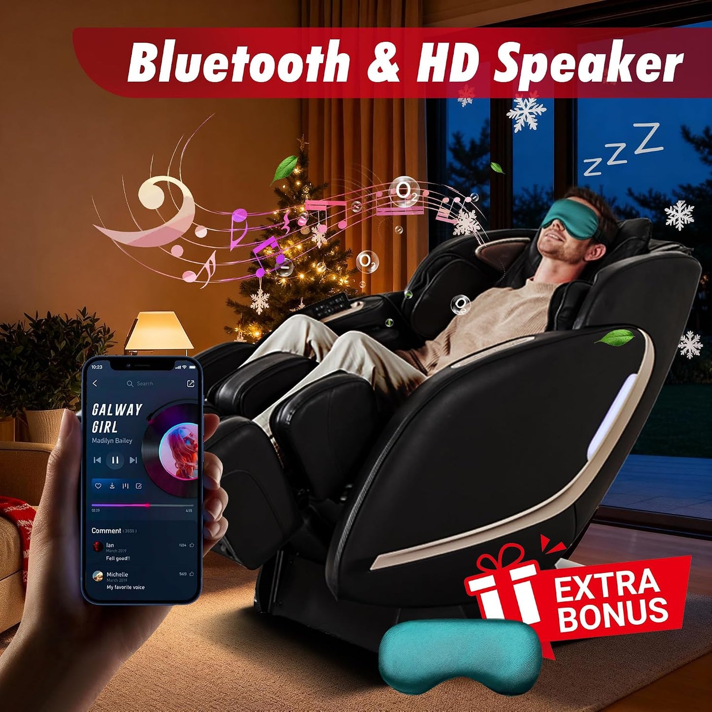 EASPEARL Full Body Massage Chair - SL-Track, 165° Zero Gravity, Heat & APP Control | Black