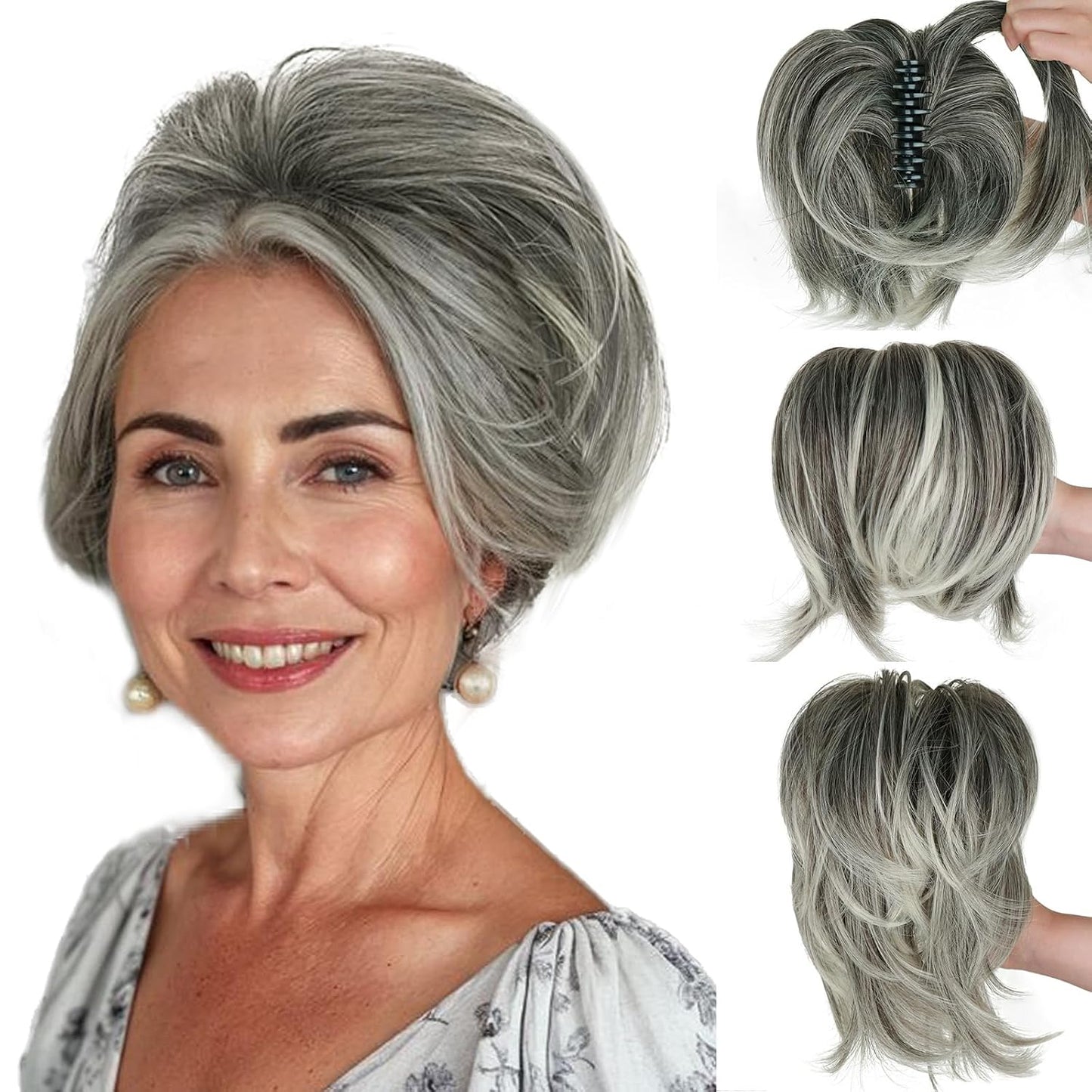 Claw Clip Ponytail Extension - Short Messy Hair Bun for Thin Hair | Straight Synthetic Hair, Easy Updo in Brown