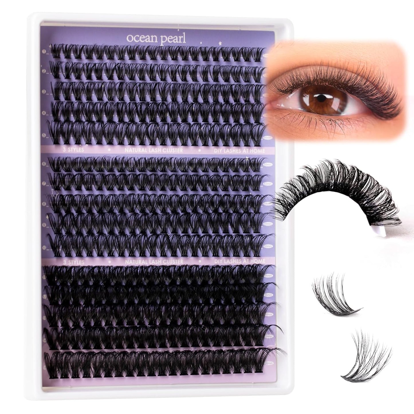 Ocean Pearl Lash Clusters - 320 Pcs 11-20mm Eyelash Extension Kit | 40D, 50D, 100D with Adhesive & Tweezers