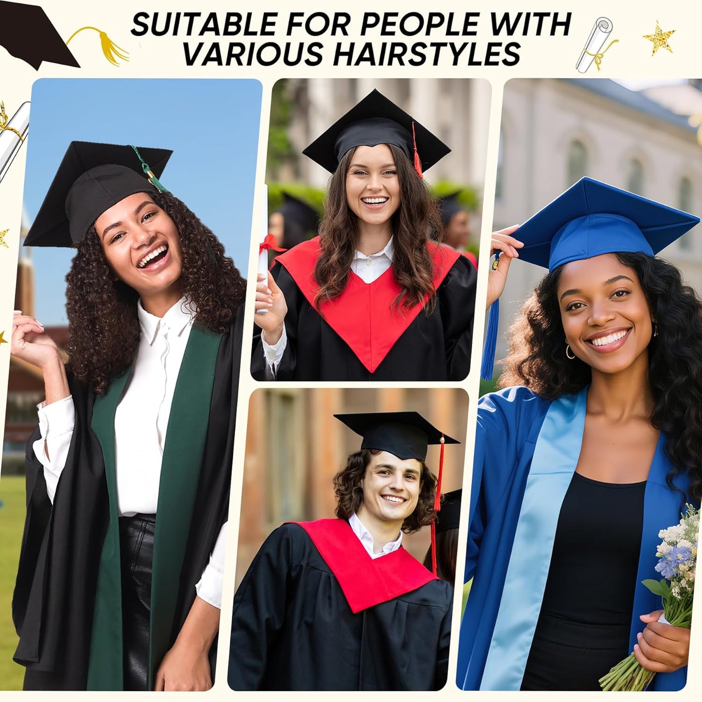 Graduation Cap Headband - 2 Pack Hairband Inserts for Perfect Fit | Black Grad Accessories