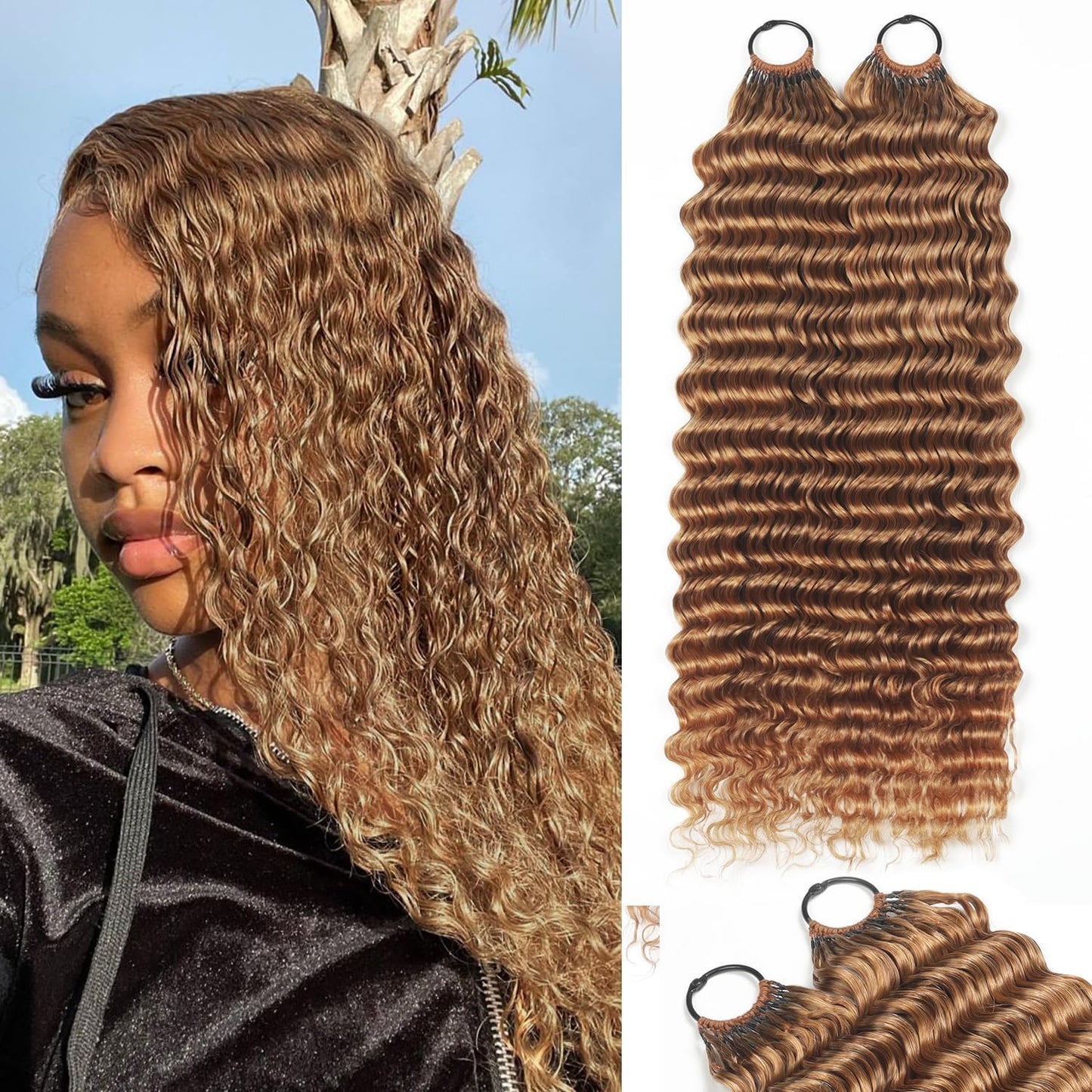 Human Crochet Hair - 18 Inch Deep Wave Bundles for Black Women | 50g Pre-Separated Extensions, Natural Black
