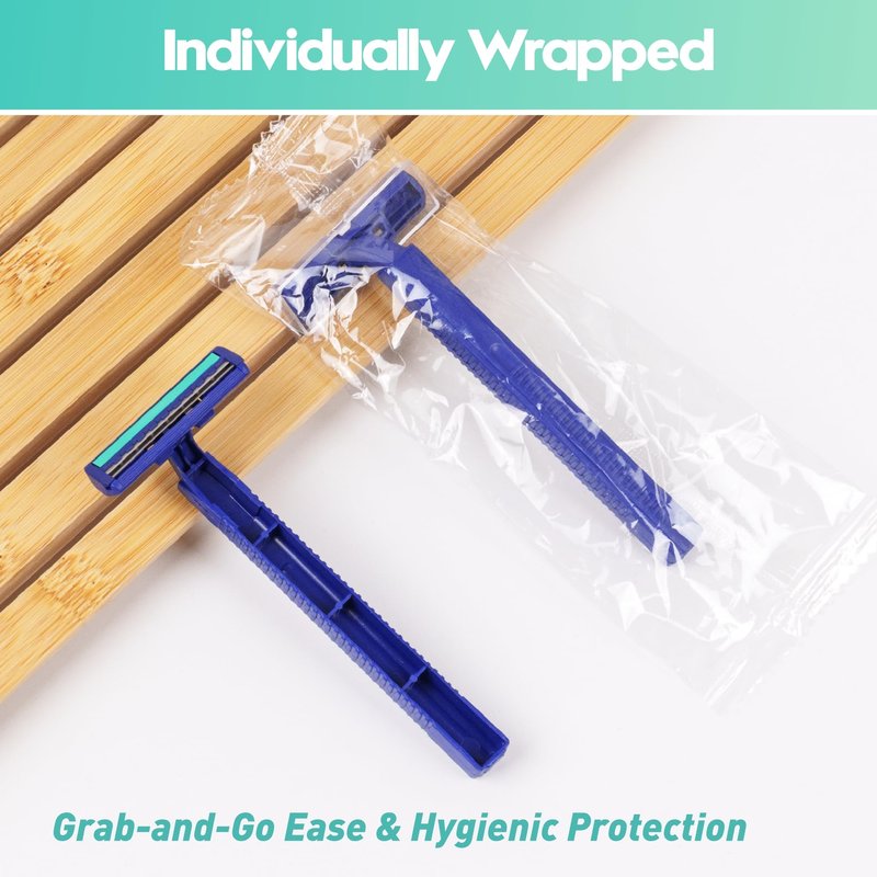 Phafaloop Individually Wrapped Twin Blade Disposable Razors – 40 Pack Stainless Steel Shavers with Lubricating Strip, Safety Cap & Non-Slip Handle for Sensitive Skin, Travel, Hotel, Hygiene Use