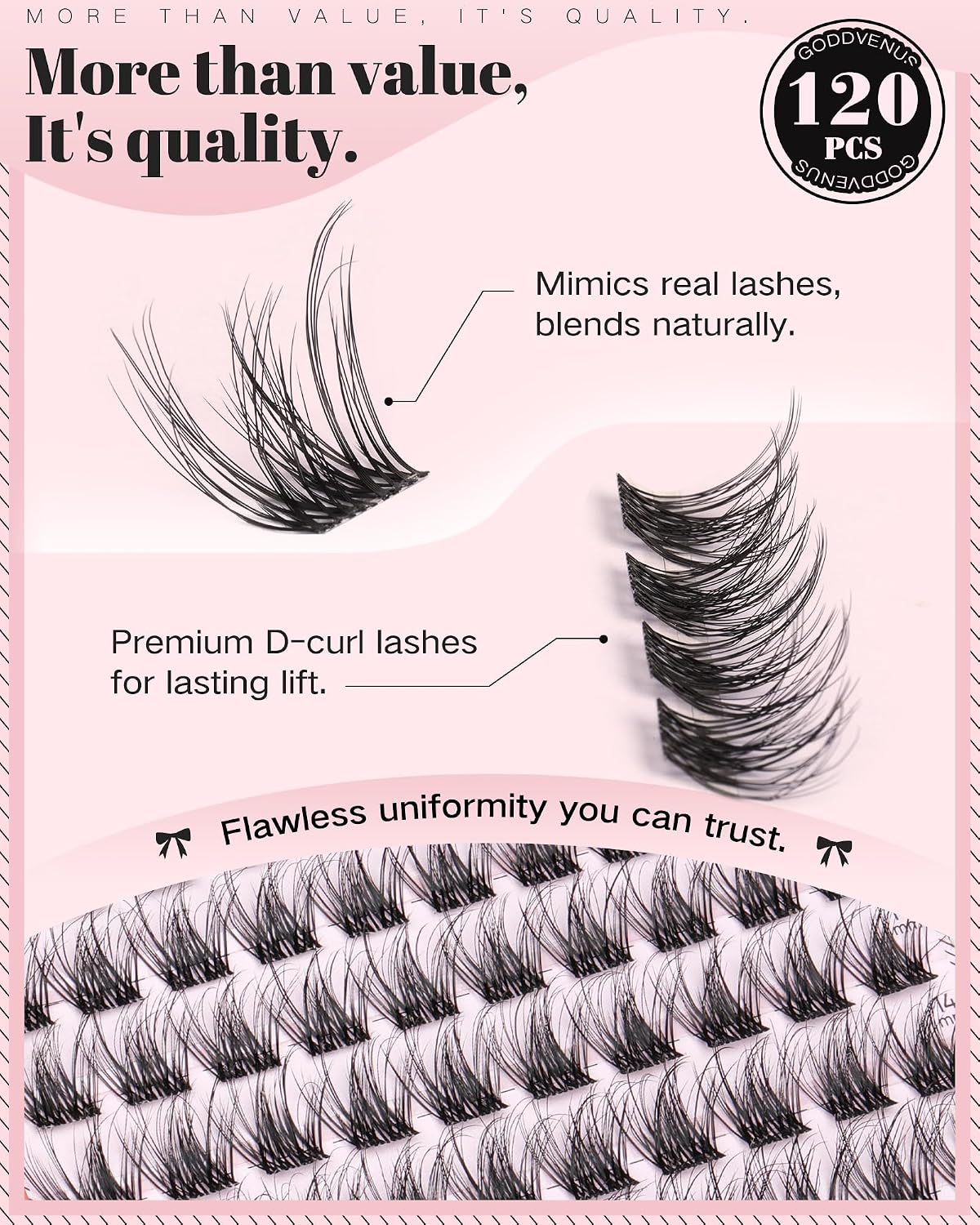 Natural Lash Clusters - Wispy Fluffy Eyelash Extensions | D Curl 120pcs, 10-16mm for DIY Glam Looks