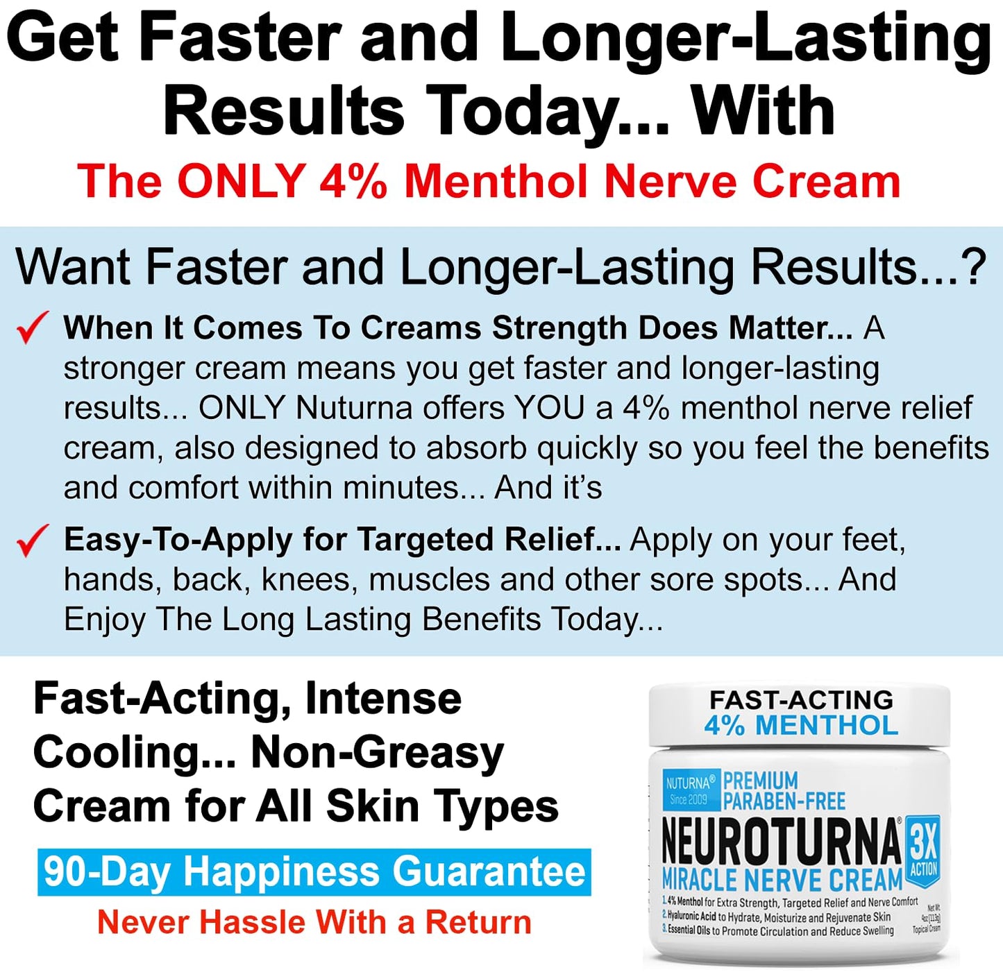 Neuropathy Nerve Relief Cream - Premium Nerve Cream 3X Action for Targeted Relief and Soothing Nerve Comfort - Maximum Strength with 4% Menthol Arnica MSM for Feet Hands Legs Toes & Back - Large 4 Oz