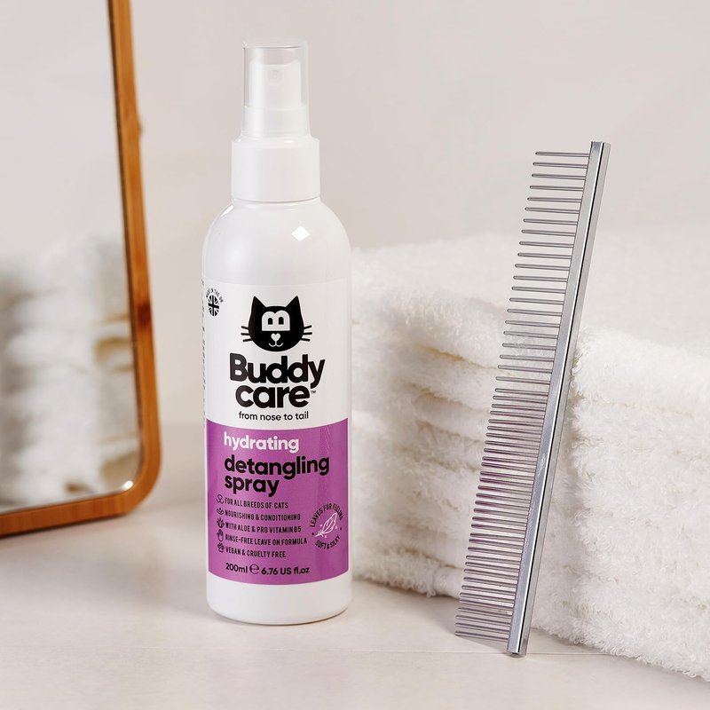 Buddycare Detangling Spray for Cats - Effective Matted Fur Remover & Coat Conditioner | Smooth & Shiny Finish