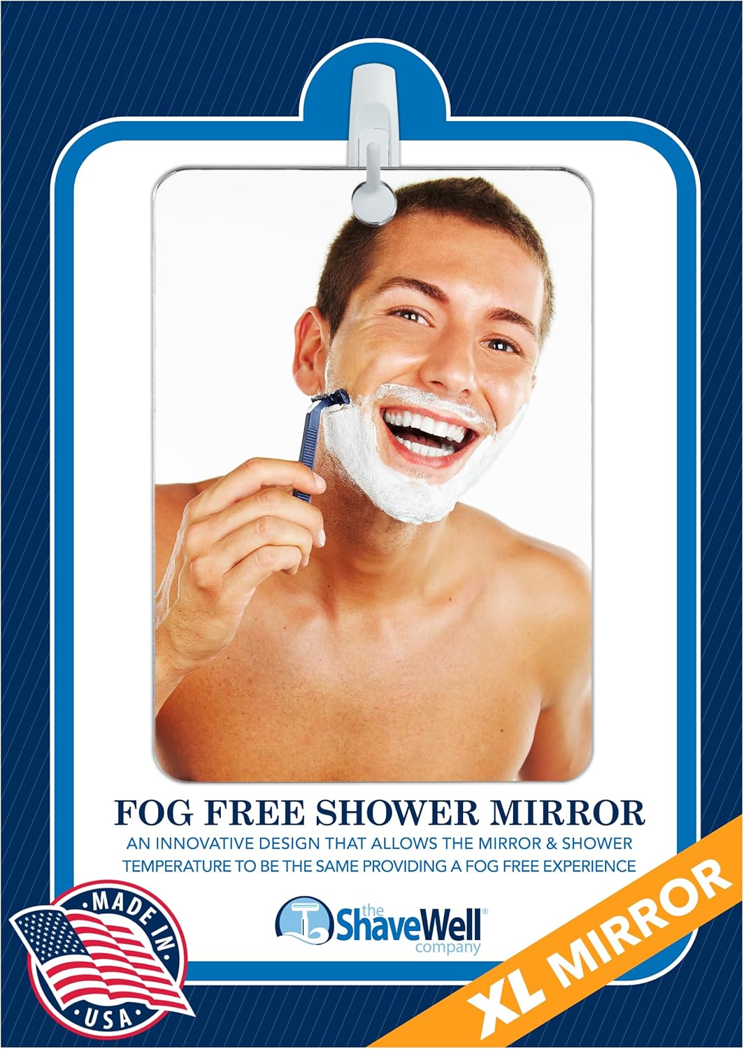 Shave Well XL Anti-Fog Shaving Mirror - Fogless Bathroom Shower Mirror with Handheld Option | Durable Adhesive Hook Included