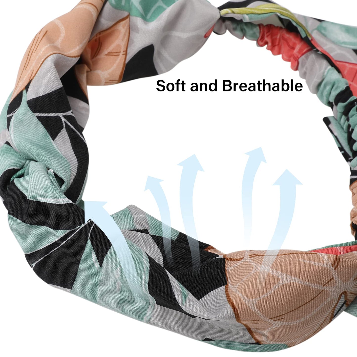 AWAYTR Women's Long Head Wraps - 3PCS Chiffon Criss Cross Headbands for Long Thick Hair (Flowering leaves, Red, White, Black)