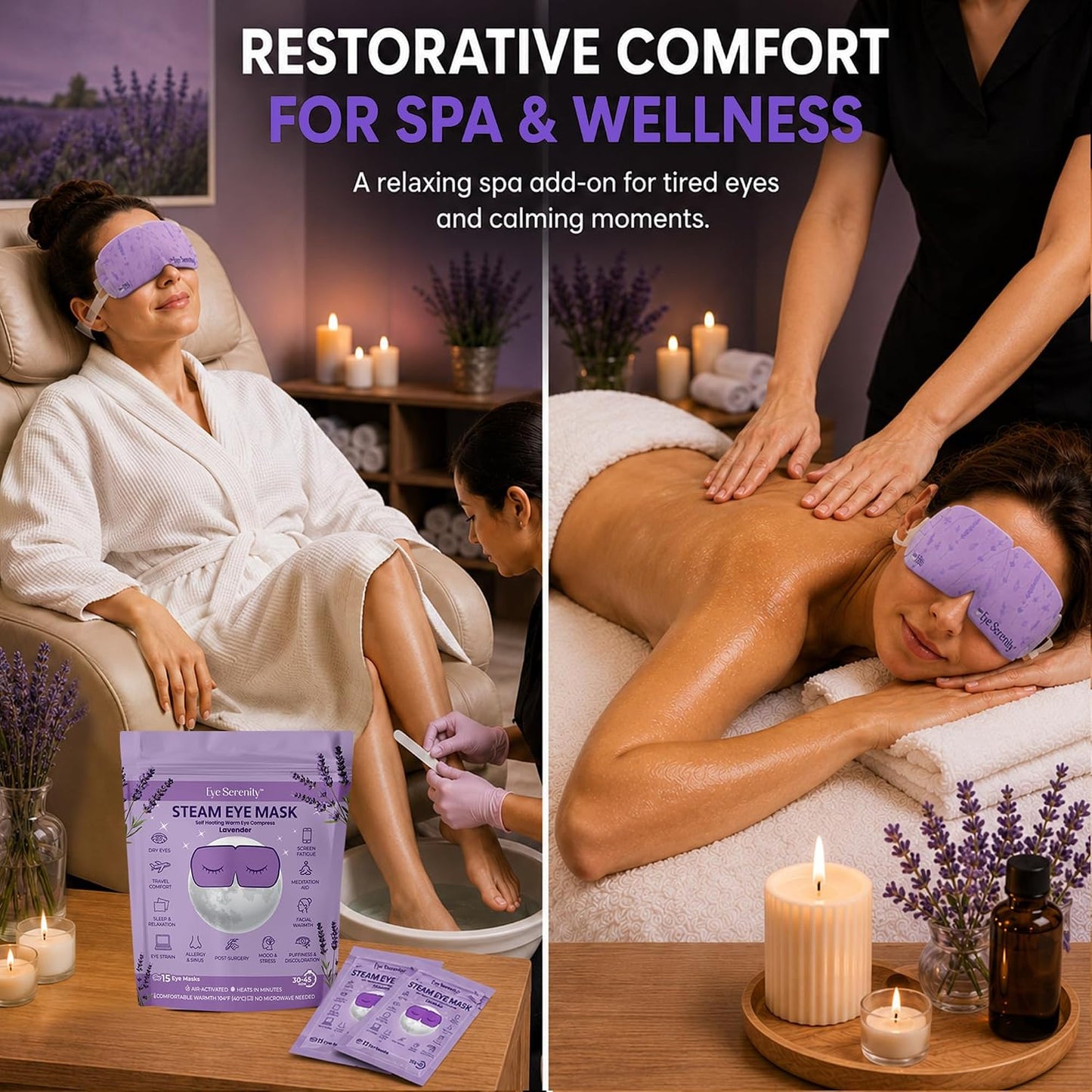 Heated Eye Mask - Eye Serenity Steam Mask for Dry Eyes | Moist Heat Relief for Styes & Puffiness - Lavender