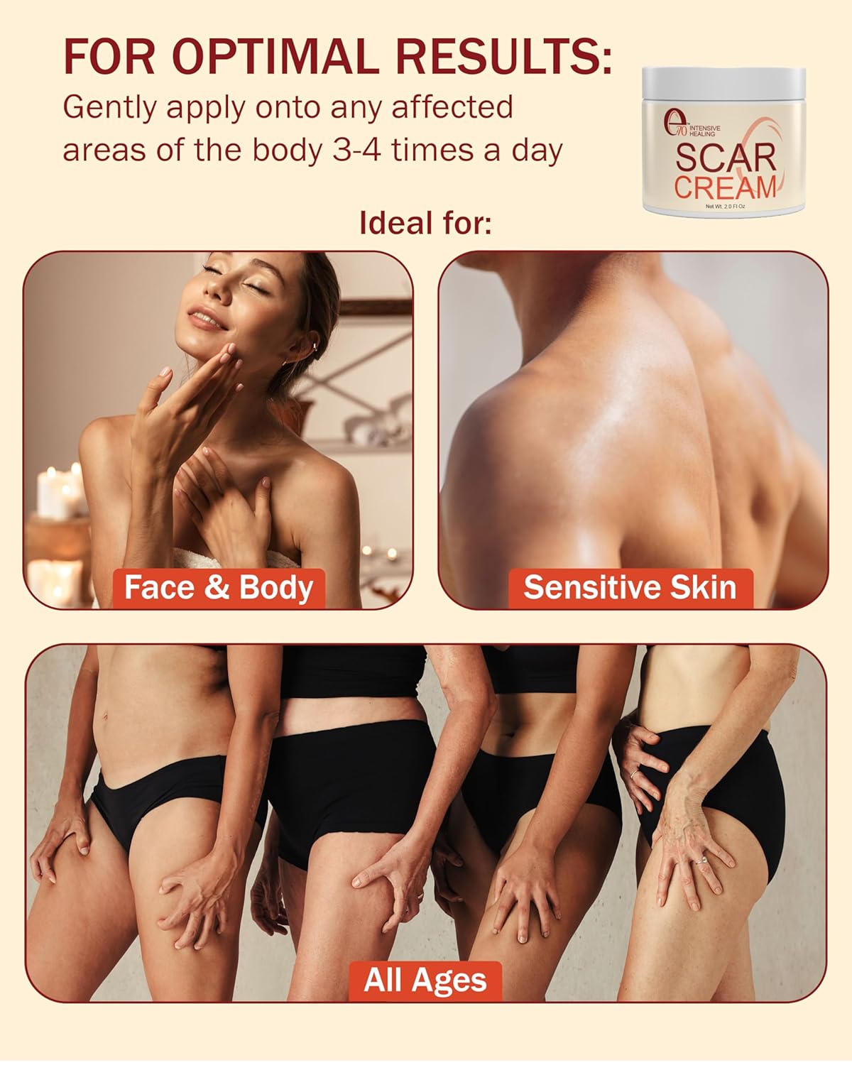 Scar Cream Gel for Surgical Scars | Fast Repair for C-Section, Keloids & Burns - 2.0 Fl Oz, All Skin Types