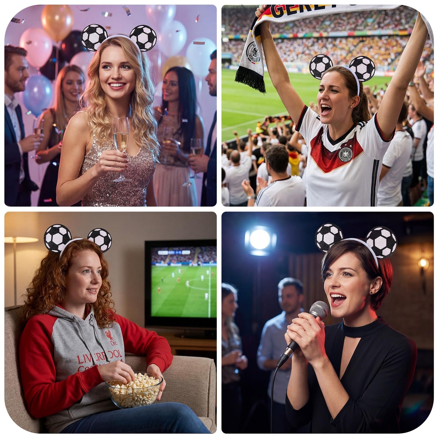puwuto Soccer Headband for Women Men, Cute Hair Band with Two Football Ball Ears, Elastic Non-Slip Sports Headwear for This Year's World Cup 2026, Football Theme Party & Game Day