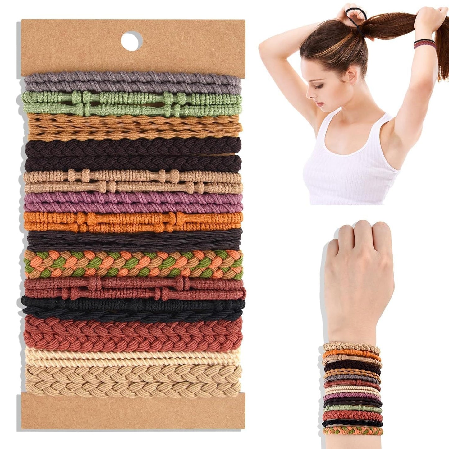 25 Pcs Hair Tie Bracelets - Stylish Boho Hair Ties for Women | No Damage Ponytail Holders in 6 Trendy Colors
