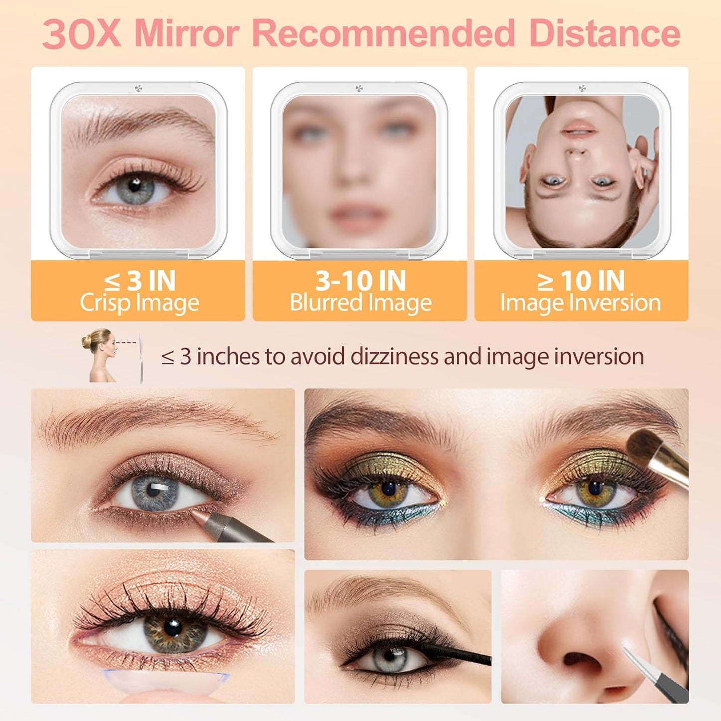 Compact Mirror - 30X Magnifying Pocket Mirror for Travel | Makeup Essentials with Precision Tweezers