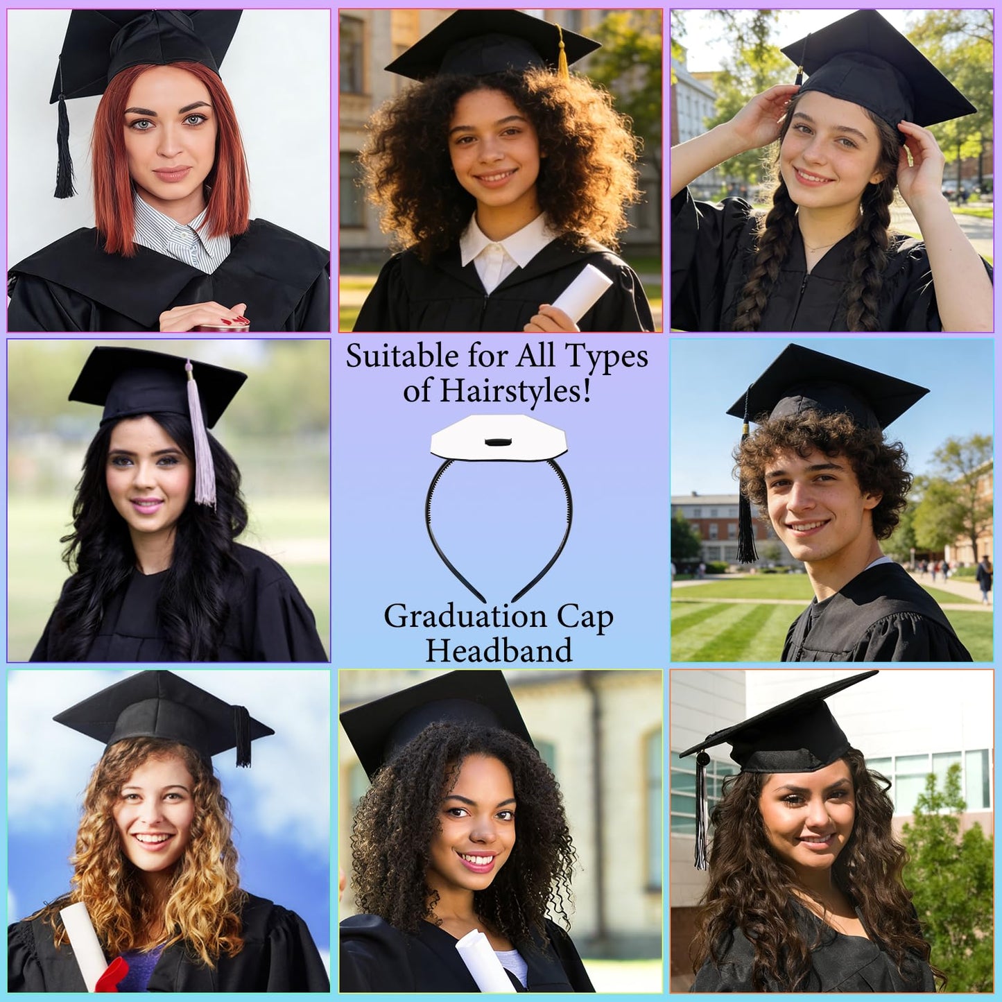 Mzmaxy Graduation Cap Headband, Grad Cap Headband Secures Your Grad Caps and Hairstyle, Firm Anti-fall Hair Band for Graduation Caps, Upgrade Insert Hat Accessories for Graduates